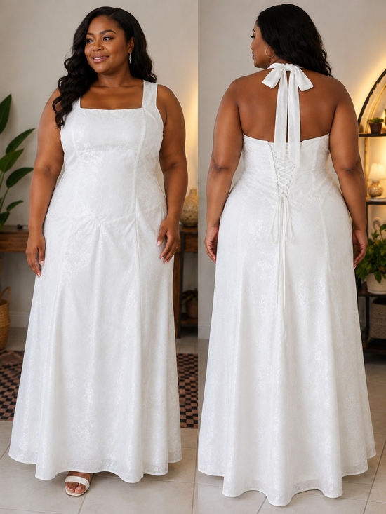 no brand Dresses & Skirts - Square Neck White Lace-Up Back Wedding Gown